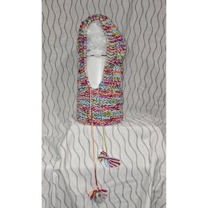 Hand Knitted Hooded Cowl Rainbow Hood Neck Warmer With Laces Crocheted